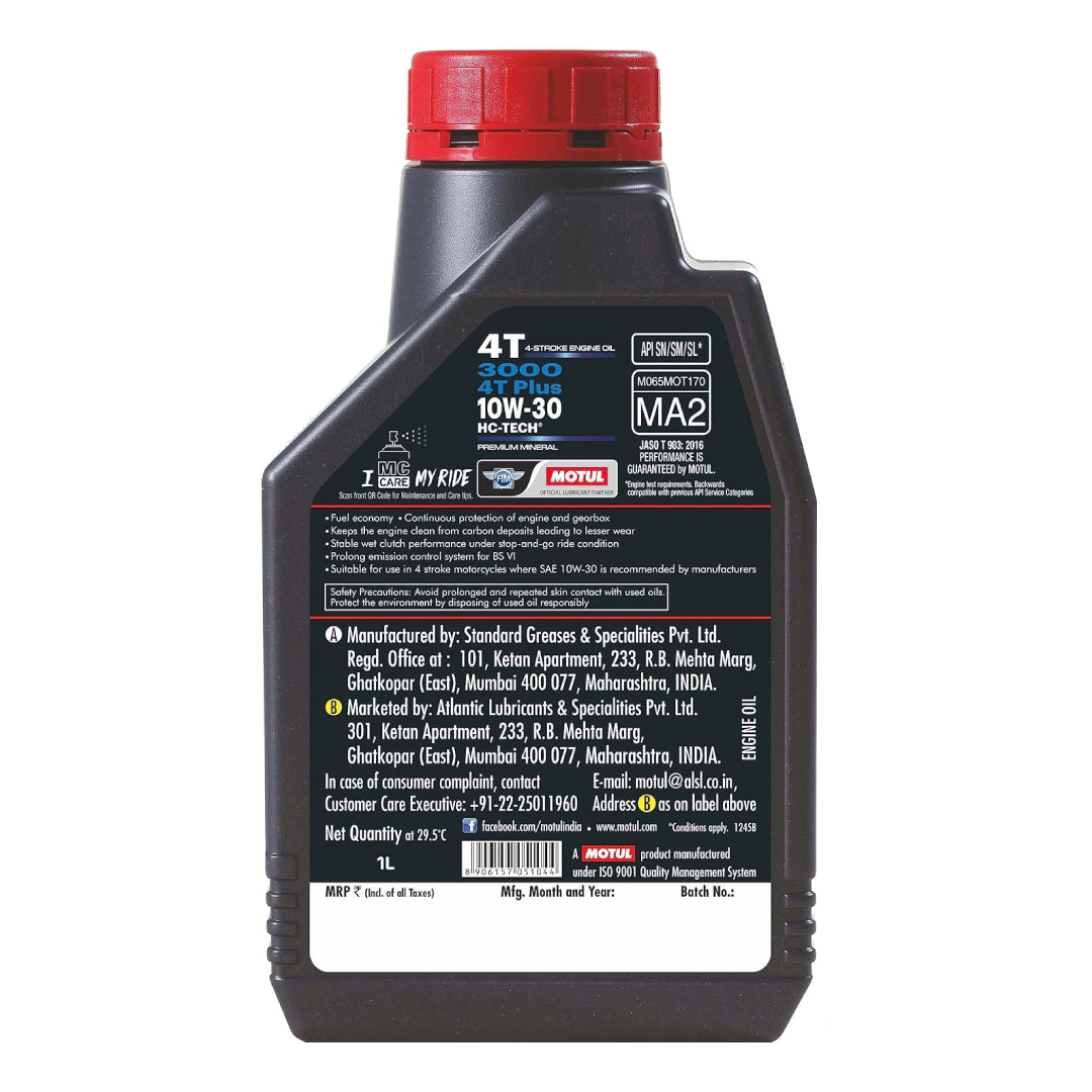 Motul 3000 10W30 | 4T Plus | Engine Oil for Bikes (1L)