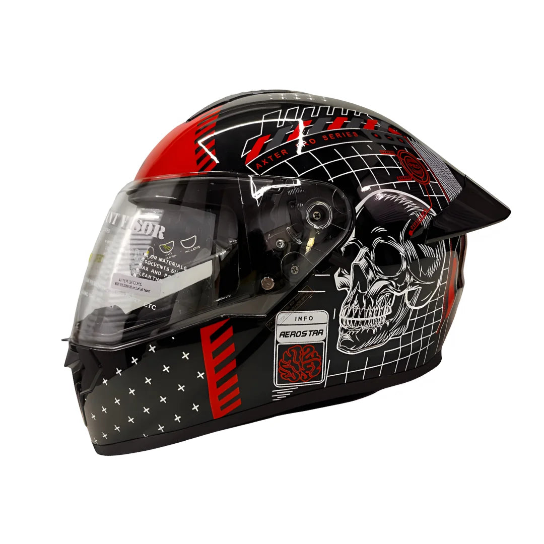 AXTER D5 - Black With Red | Dual Visor Aerostar Helmet