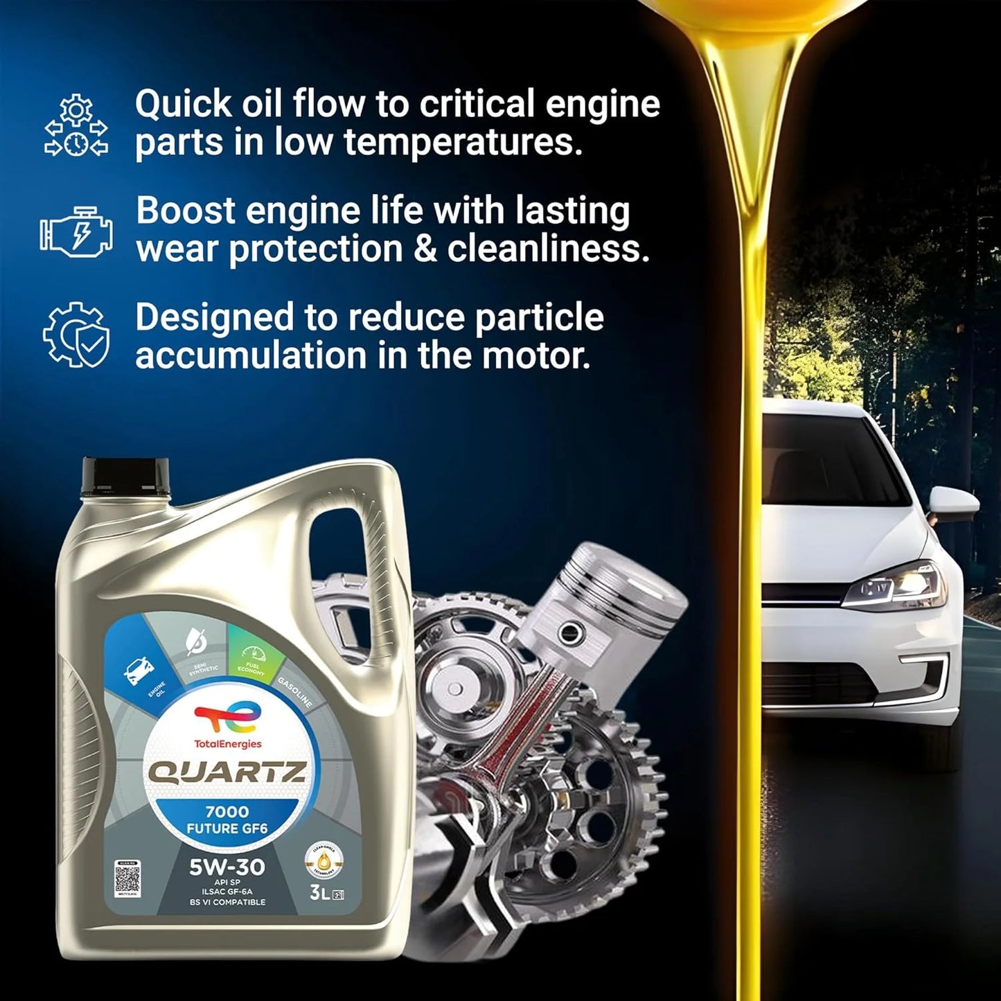 Quartz 7000 Future GF6 5W-30 | Synthetic Based Engine Oil for Cars (3L)