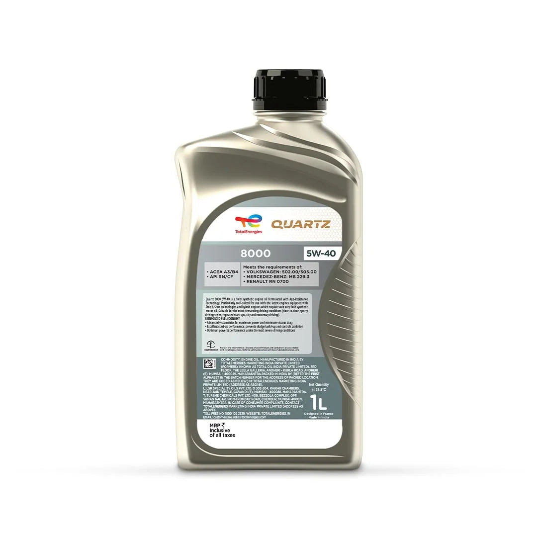 Quartz 8000 5W-40 Fully Synthetic Engine Oil for Cars (1L)