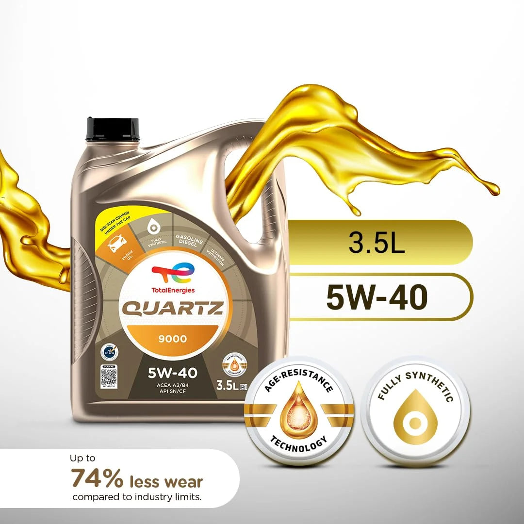 Quartz 9000 5W-40 Fully Synthetic Engine Oil for Cars (3.5L)