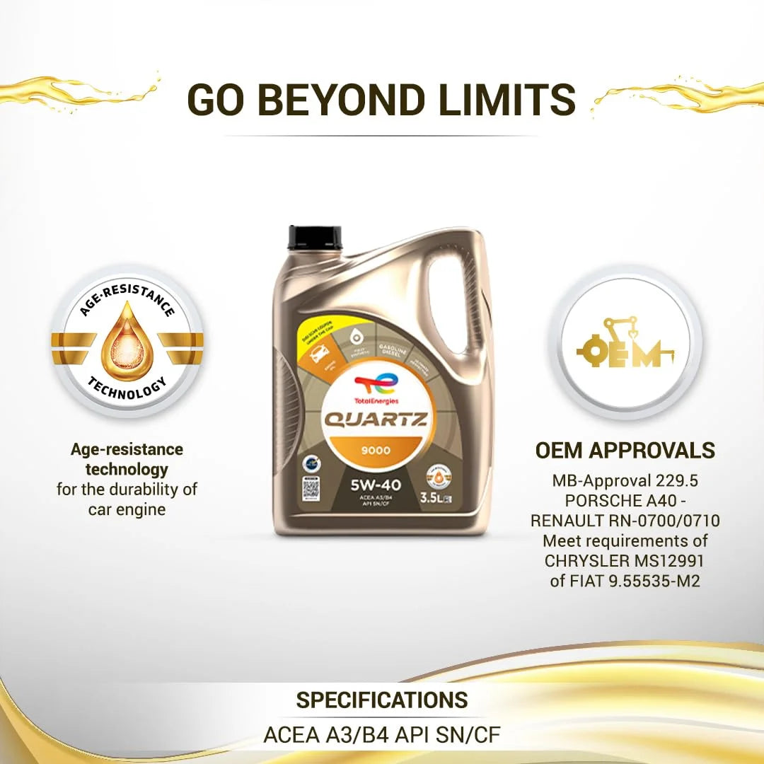 Quartz 9000 5W-40 Fully Synthetic Engine Oil for Cars (3.5L)