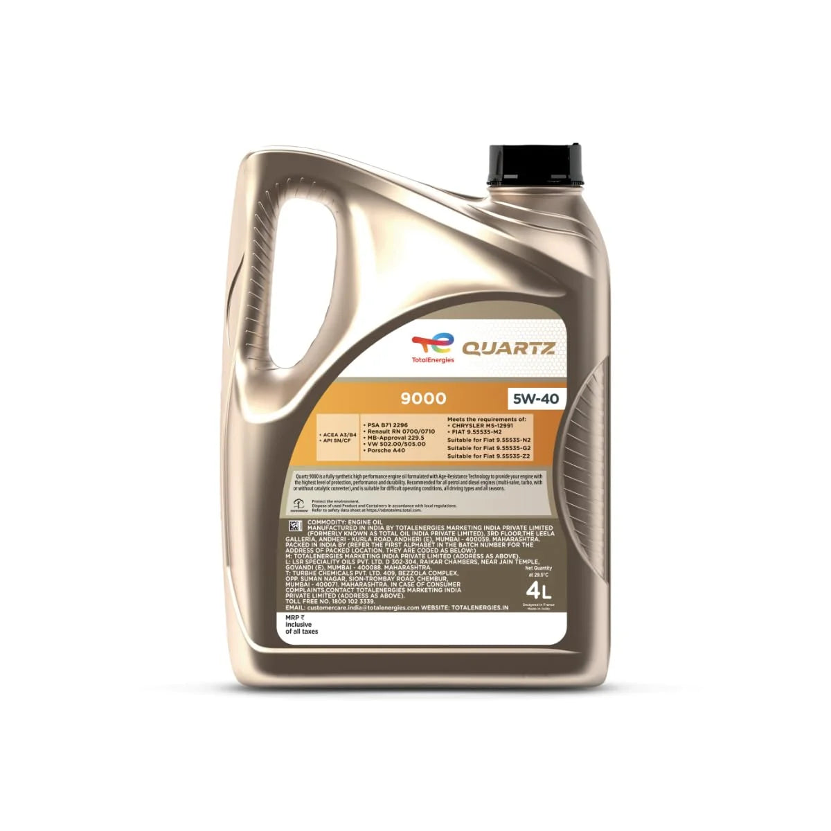 Quartz 9000 5W-40 Fully Synthetic Engine Oil for Cars (4L)