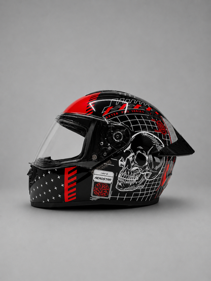 AXTER D5 - Black With Red | Dual Visor Aerostar Helmet