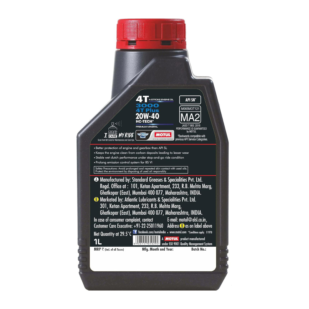 Motul 3000 20W40 | 4T Plus | Engine Oil for Bikes (1L)