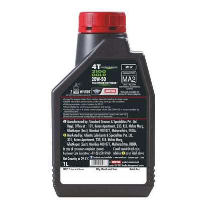 Motul 3100 20W50 | 4T Gold Technosynthese - Semi Synthetic | Engine Oil for Bikes (1L)
