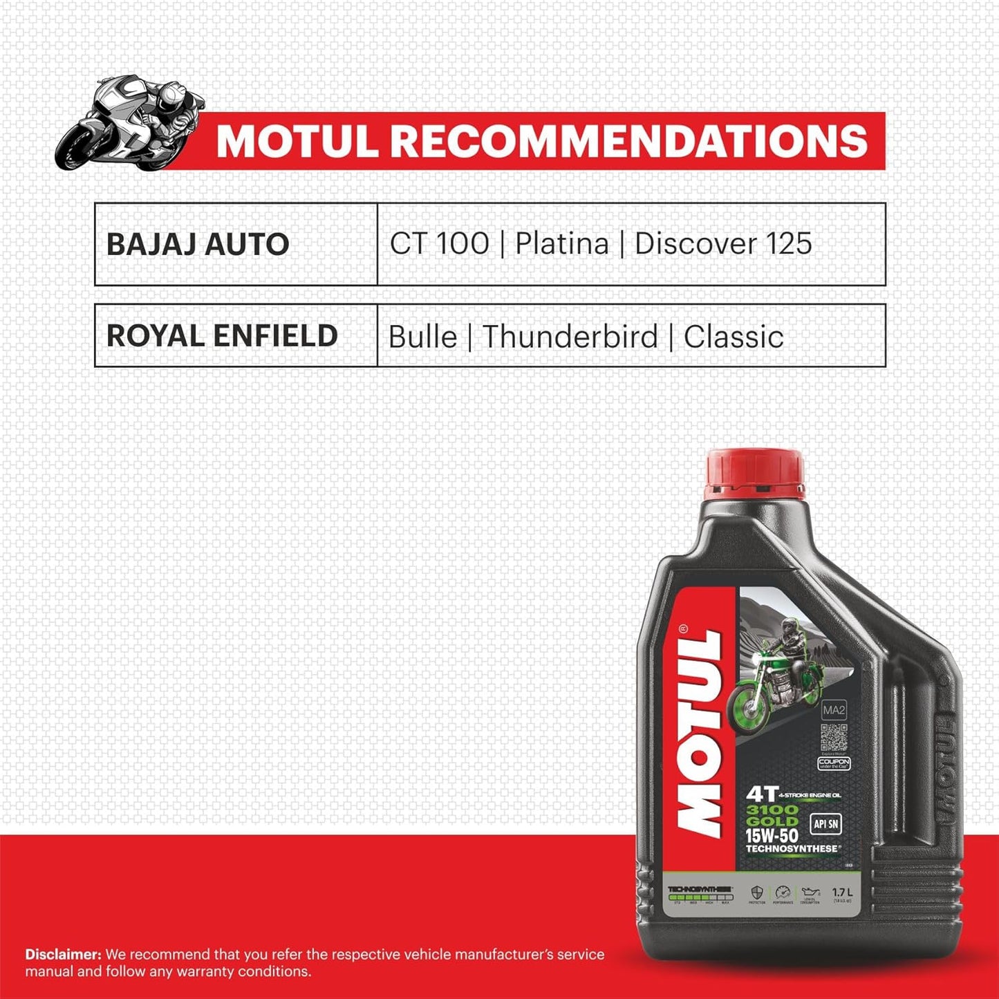 Motul 3100 15W50 | 4T Gold | Engine Oil for Bikes (1.7L)