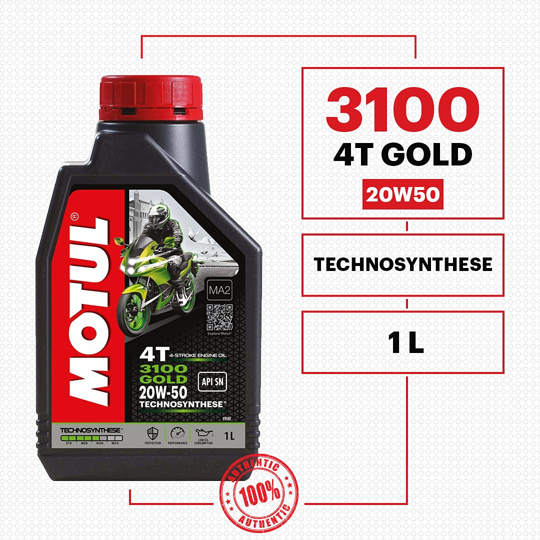 Motul 3100 20W50 | 4T Gold Technosynthese - Semi Synthetic | Engine Oil for Bikes (1L)