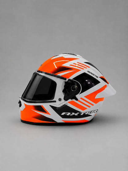 AXTER D6 - White With Orange | Dual Visor Aerostar Helmet