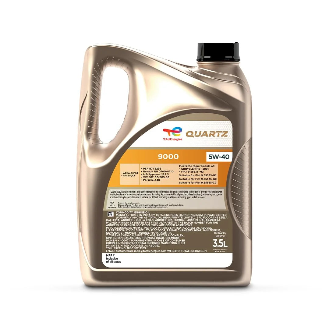 Quartz 9000 5W-40 Fully Synthetic Engine Oil for Cars (3.5L)